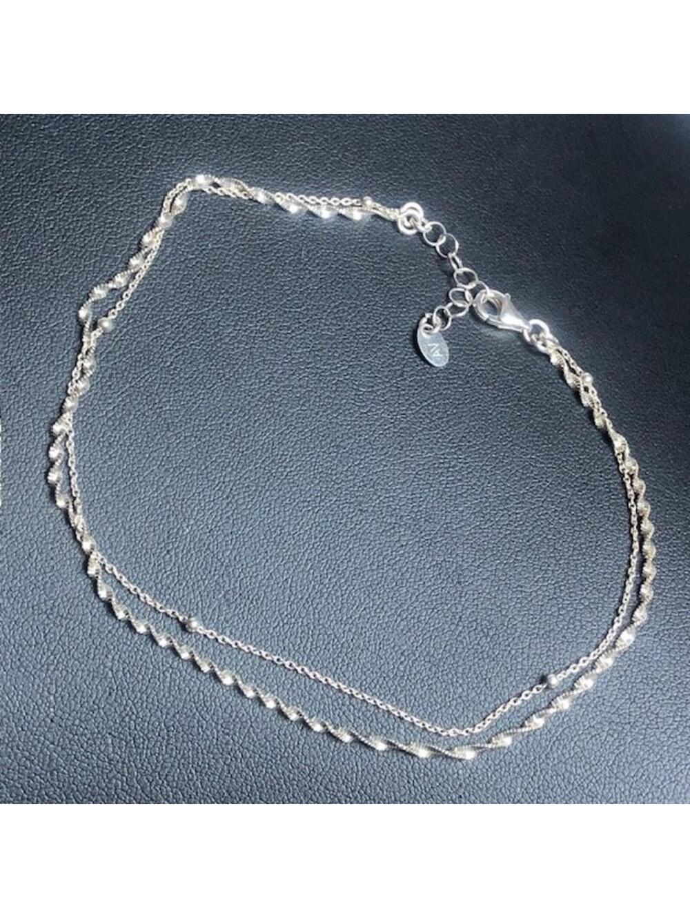 B1430 AV Double Strand anklet ankle Bracelet 925 Sterling Silver 9-10" 2.8g - Picture 2 of 4